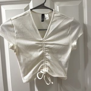 White scrunched crop top